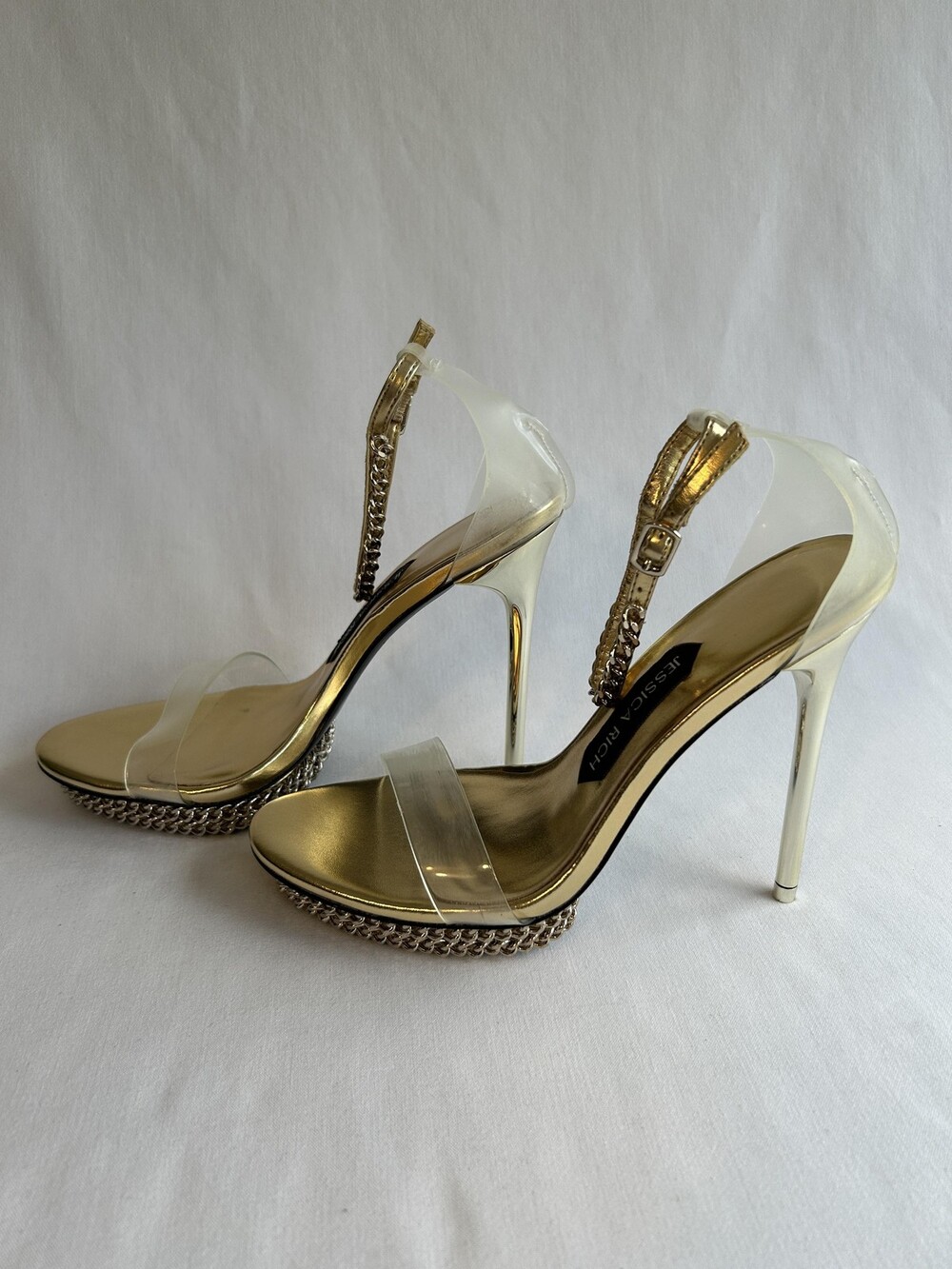 Jessica Rich Shoes Size 40 Clear Strap Gold Chain Platform High Heels Stiletto